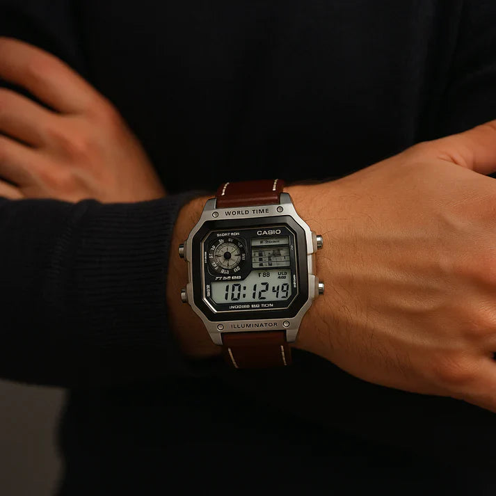 Stylish AE 1200 LEATHER Regular Wrist Watch