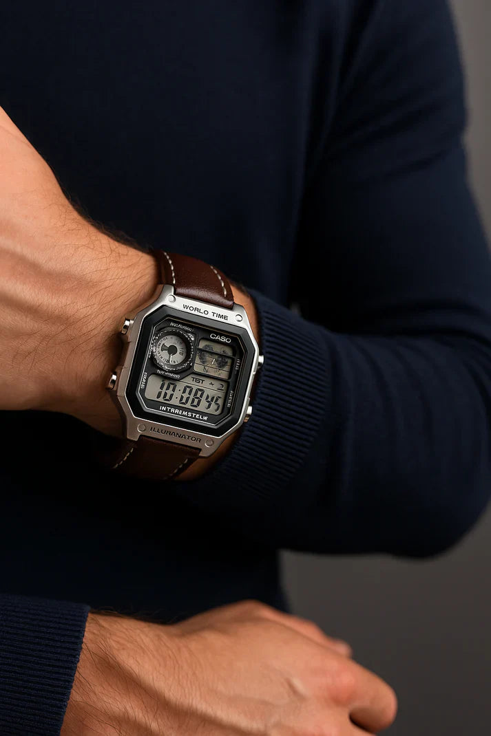 Stylish AE 1200 LEATHER Regular Wrist Watch