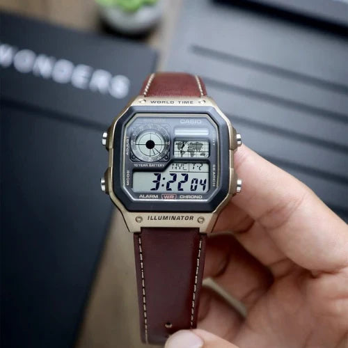 Stylish AE 1200 LEATHER Regular Wrist Watch